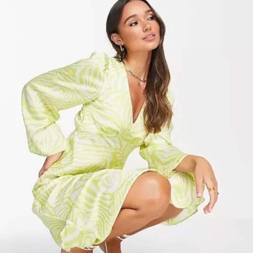 River Island Geometric Long Sleeve Satin Midi Dress